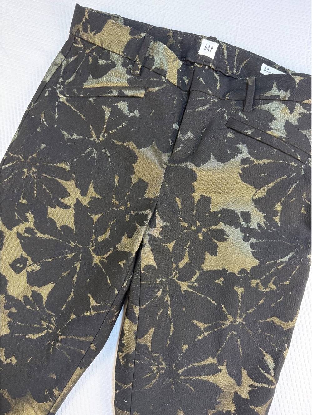 Gap Women’s 8R Skinny Ankle Pants Black Gold Floral Jacquard Corporate Goth